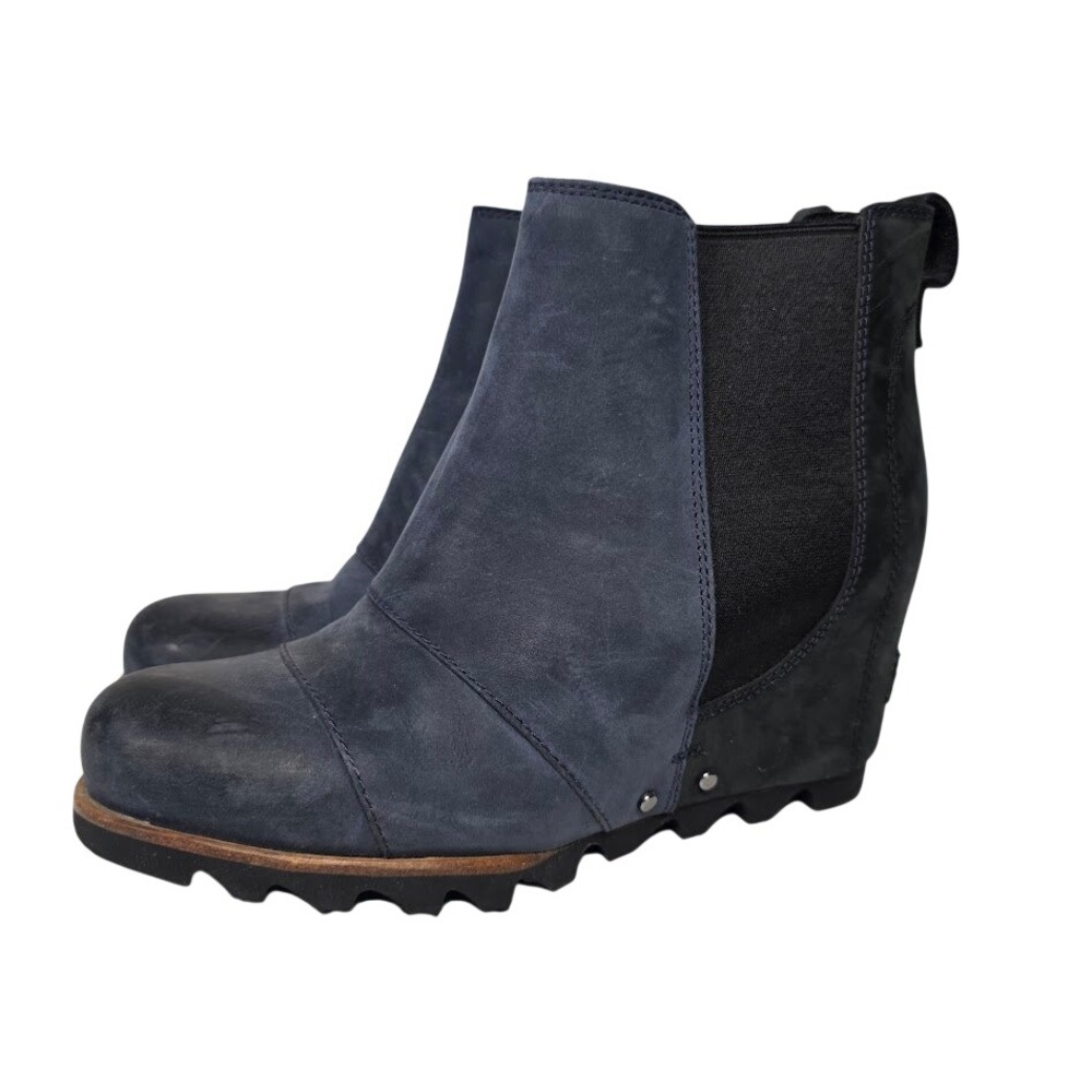 Sorel Women's 7 Lea Wedge Chelsea‎ Ankle Boots Navy Black Leather NL2704-464